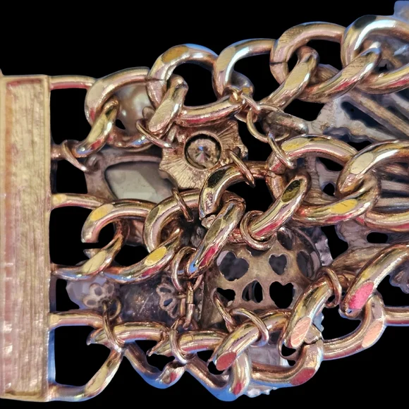 💀🦚Betsey "PINKTINA Collection Skull Peacock Bracelet A-B stones - NWT🦚💀 - Picture 13 of 15